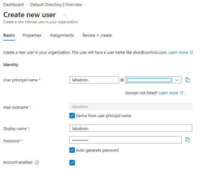 Creating the new user account