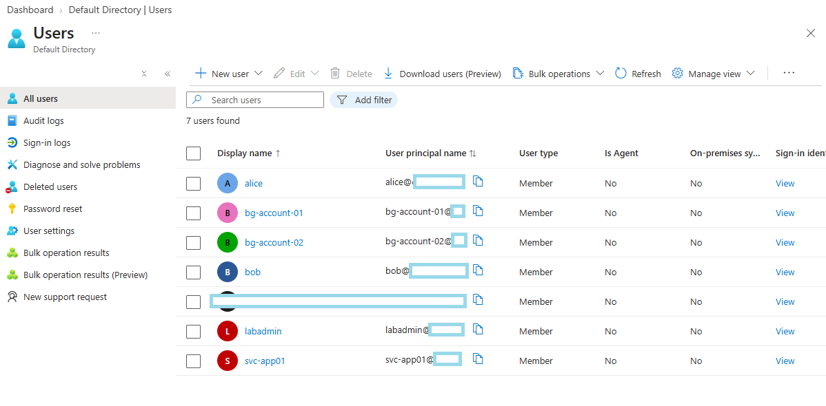 Creating test users