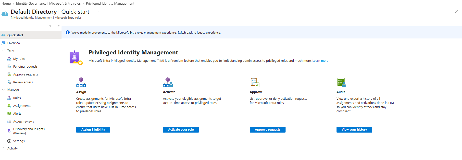 Confirming PIM is accessible under Microsoft Entra roles