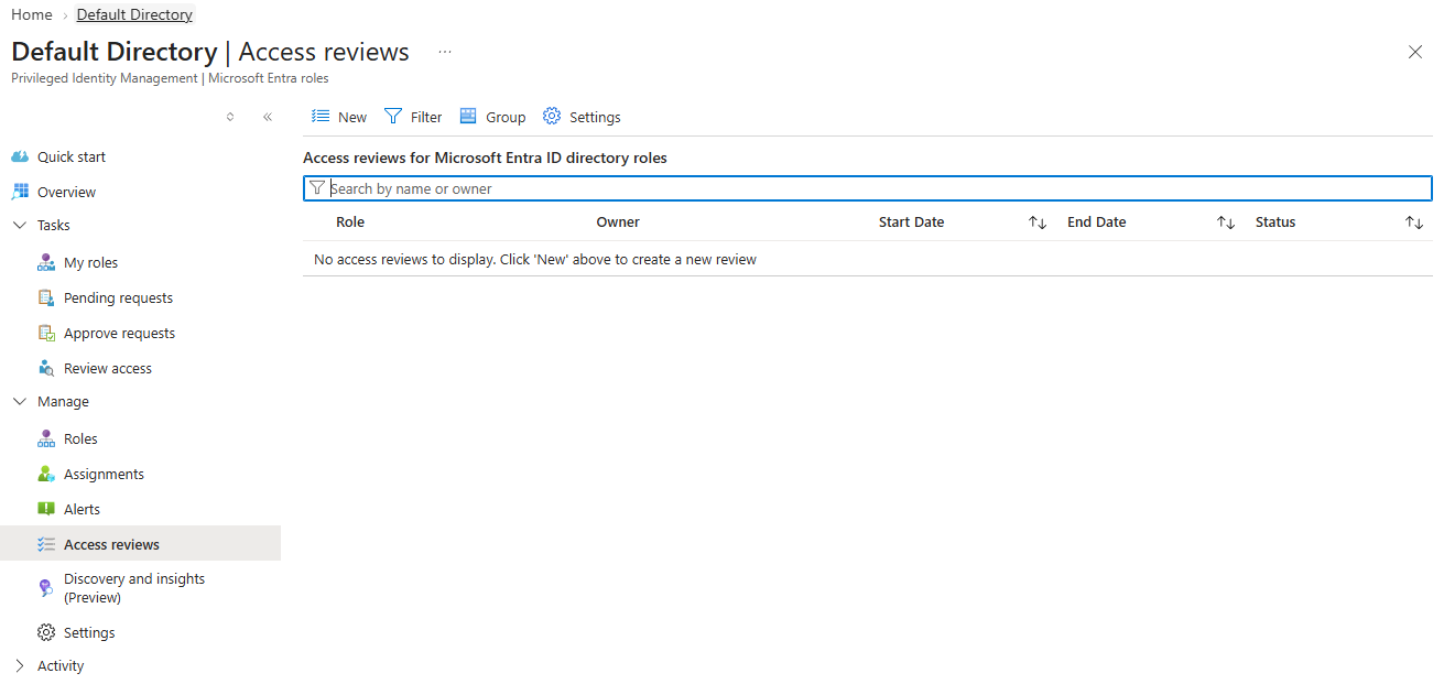 Navigating to Access reviews in PIM