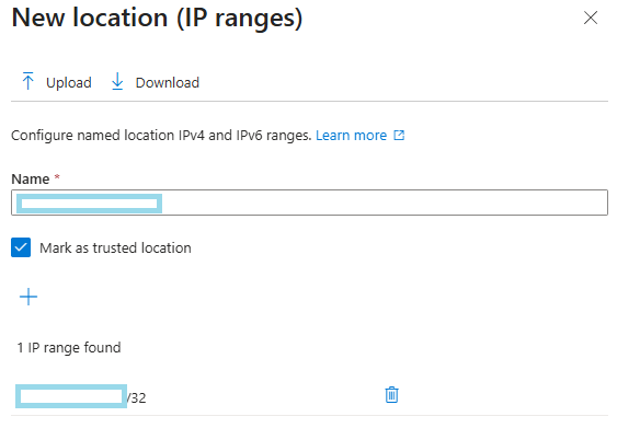 Entering the IP range and marking it as a trusted location