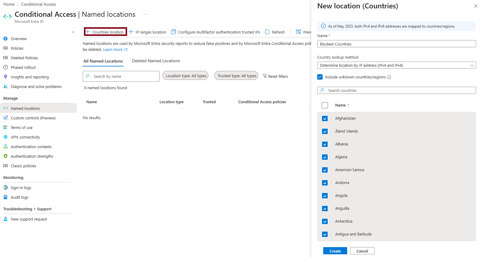 Configuring the Countries named location