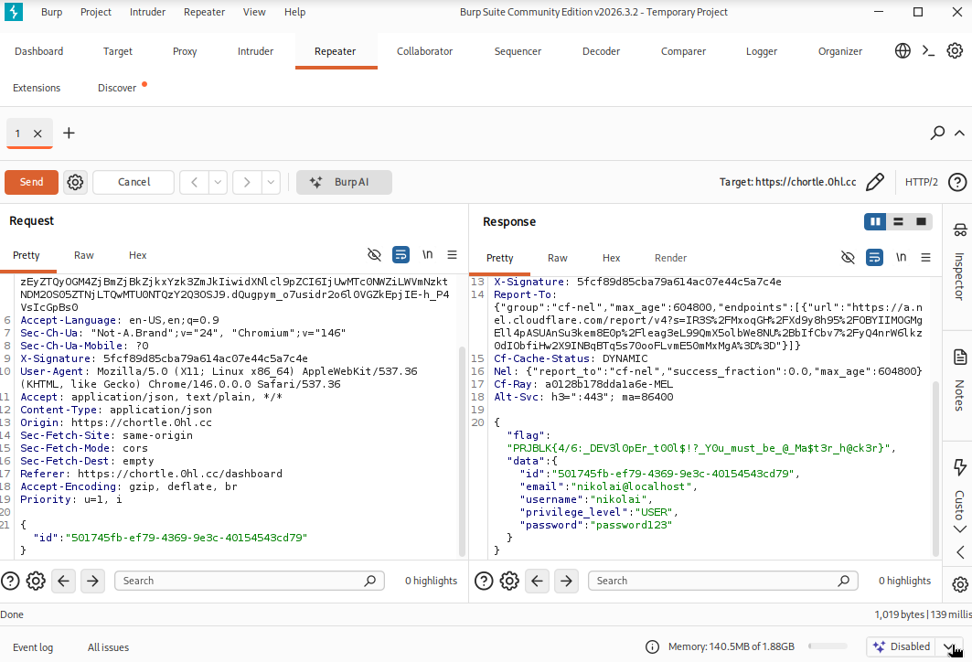 Profile API request in Burp Repeater