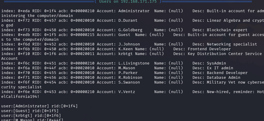 enum4linux result