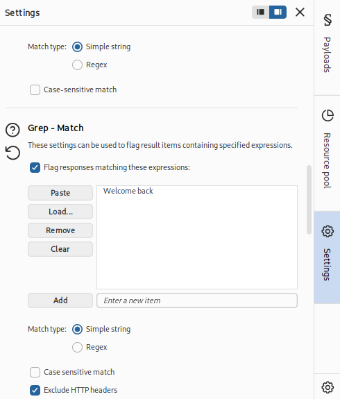 Grep match setting